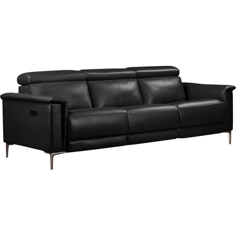 Lund-Canapé 3 places avec 2 fauteuils inclinables électriques en LeaPU noir (1/5)