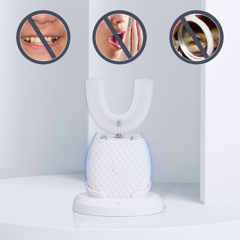 Brosse à Dent Ultrasonique U Shaped pour Adultes IPX7 4 Modes ABS+Silicone 360° Timer 30s Noir (1/5)