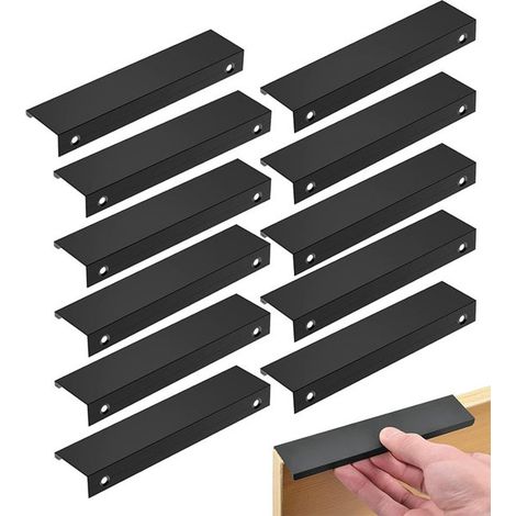 Tiradores de cocina negros，Tiradores de aluminio para puertas，cajones y armarios (distancia entre orificios de 128 mm / longitud de 150 mm) (1/5)