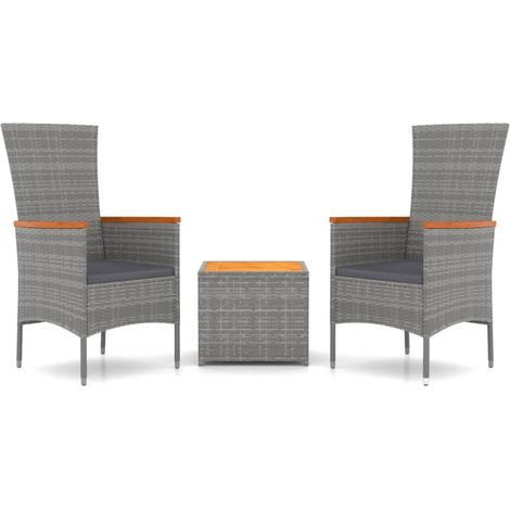 Maison Exclusive - 3-tlg. Garten-Lounge-Set Grau Poly Rattan & Ma