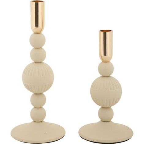 Set 2 portacandele Aster crema e oro in ferro