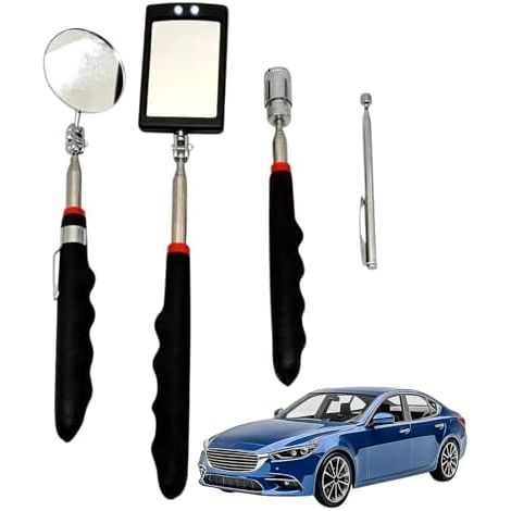 Miroir d'inspection de voiture extensible - Outil test lumineux flexible pour voitures avec tête rotative télescopique l'inspection du véhicule Pour voitures, SUV, berlines carré, miroir rond, barre (1/5)