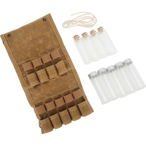 Sac de rangement pour flacons d'assaisonnement, kit d'épices portable pour camping avec 9 pots à épices, idéal pour les barbecues et les pique-niques en plein air (kaki). (1/5)
