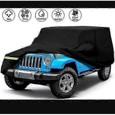Wasserdichte, wind- und staubdichte Autoabdeckung für Jeep Wrangler JK JL YJ (1987–2019) – Schwarz/Silber, UV-Schutz, Autozubehör, schwarz, 4-Türer (1/5)