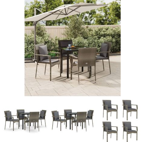 Gartenmöbel - vidaXL 5-tlg. Garten-Essgruppe mit Kissen Schwarz und Grau Poly Rattan - Gartenessplatz (1/5)