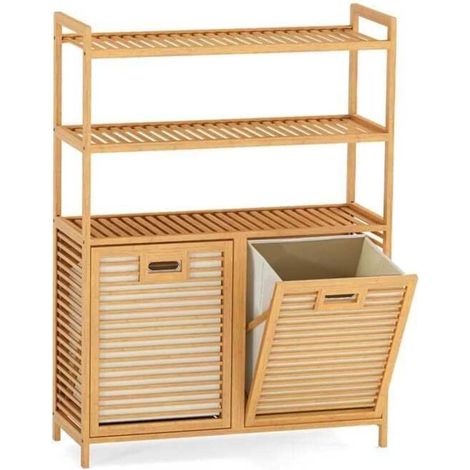 2 bacs à linge pliables, panier à linge avec 3 étagères ouvertes, rangement pour salle de bain (1/2)