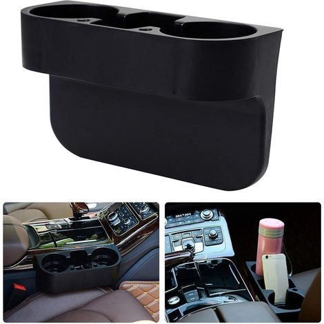 Porte-gobelet voiture noir, 3-en-1 organiseur de rangement pour espace entre sièges, support double bouteille et téléphone pour auto, camion, pick-up (1/5)