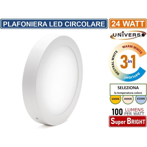 UNIVERSO PLAFONIERA LED ROTONDA CIRCOLARE 24W SMD IP20 BIANCA COLORE LUCE 3 IN 1 SELEZIONABILE CCT (1/5)
