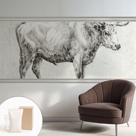 Papier peint intissé mural avec imprimé motifs décoratifs - style contemporain - Colle incluse gratuite Taureau au crayon 250x104 cm (1/5)