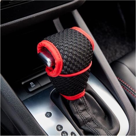 Copri pomello del cambio, copertura protettiva traspirante per pomello/leva del cambio, copri leva del cambio automatico antiscivolo e antigraffio, ricambi auto universali (nero + rosso, standard). (1/5)