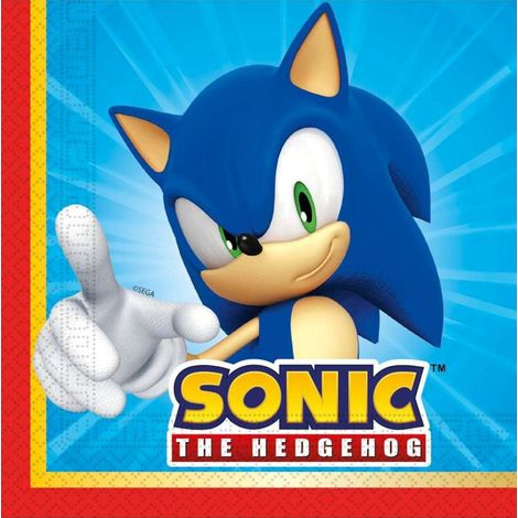 Tovaglioli per festa di compleanno a tema Sonic Sega, 33x33 cm, 20 pezzi. (1/2)