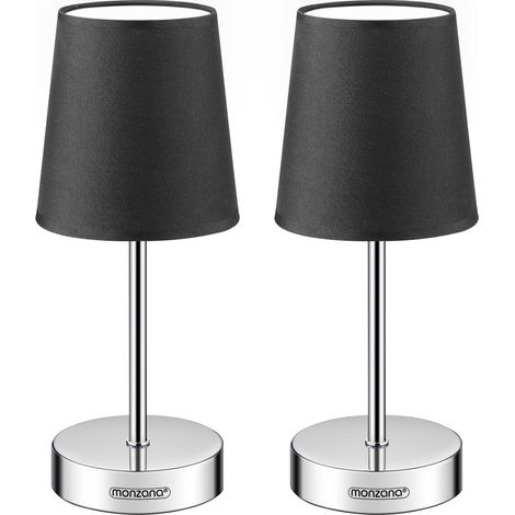 Monzana Nachttischlampe Stoffschirm 32cm Hoch E14 Chrom 15W Wohnzimmer Schlafzimmer Büro Flur Metall Schirm Tischlampe Tischlampe Nachttischleuchte Anthrazit 2er Set