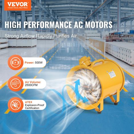 Ventilateur d'Extraction 550 W Extracteur d'Air Industriel 304,8 mm Volume d'Air 4247 m3/h Cordon Alimentation 3 m Sans Prise de Charge Ventilateur Portable pour Extraire Poussière Fumée Maison (1/5)