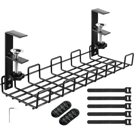Goulotte de gestion des câbles sous bureau, sans perçage, lot de 1, noire, support de câbles de bureau facile à assembler, acier au carbone, goulotte de gestion des câbles, gestion des câbles pour bur (1/4)