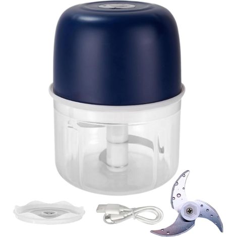 Presse-ail électrique sans fil, hachoir de cuisine pour oignons, gingembre, légumes et aliments pour bébés, bleu foncé, 11 x 8 cm (1/5)