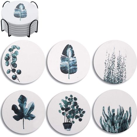 Dessous de verre absorbants avec support, lot de 6, coffret cadeau idéal pour la décoration intérieure et les pendaisons de crémaillère. (1/5)