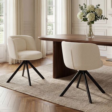 Wahson Set di 2 Sedie Girevoli Gambe in Metallo a 360°da Pranzo con Schienale Curvo, per Cucina Ufficio Soggiorno, Bianco