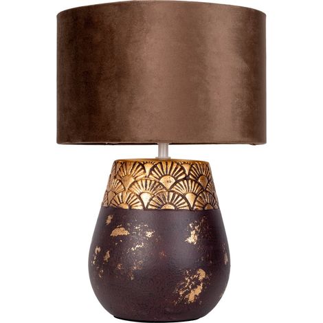 Lampe à poser en céramique et similicuir beige et gris E14 pour salon bureau H39 cm - PANGIVO (1/5)