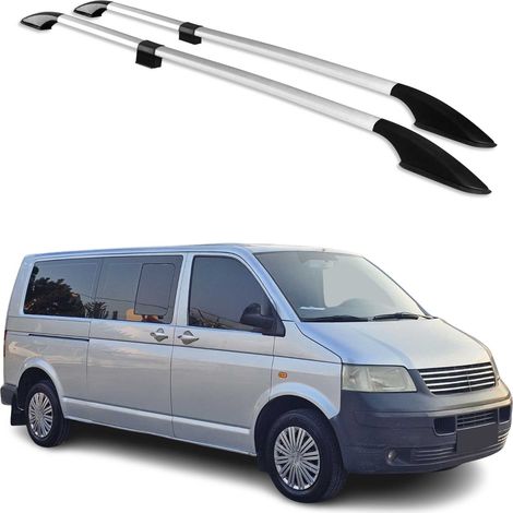 Barres De Toit Longitudinales compatibles avec VW T5 T6 Transporter Multivan Caravelle 2003-2024 L2 Aluminium Gris 2x
