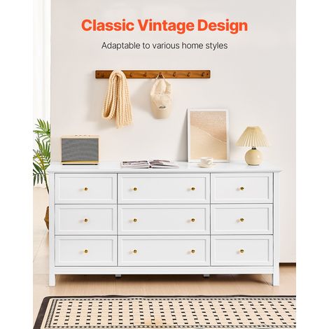 Commode 9 tiroirs, meuble de rangement en bois avec système coulissant et anti-basculement, style rétro minimaliste, meuble TV de r… (1/5)