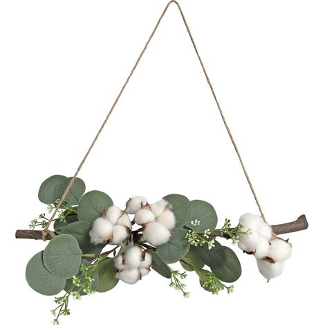 Suspension murale en eucalyptus artificiel en coton, blanc, fausse verdure, décoration intérieure (1/3)