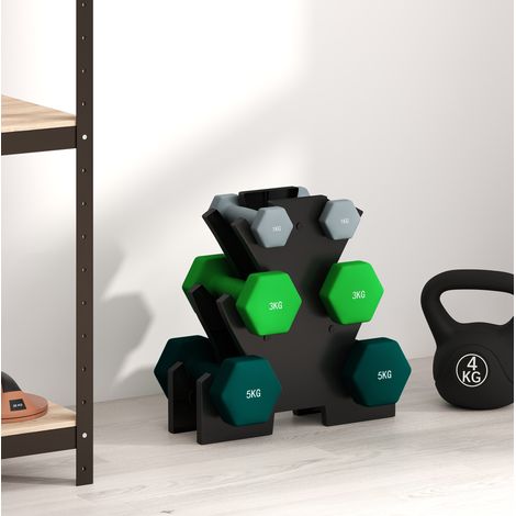 Set di 6 manubri esagonali 1/3/5 kg con supporto, metallo, multicolore HAVRYA (1/5)