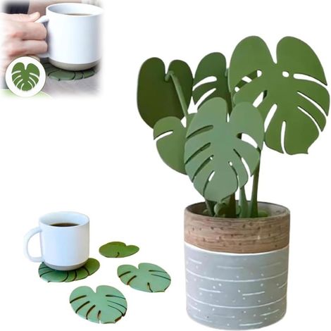 Juego de posavasos magnéticos con forma de hoja de tortuga, color verde militar (4 posavasos + 1 base) (1/5)