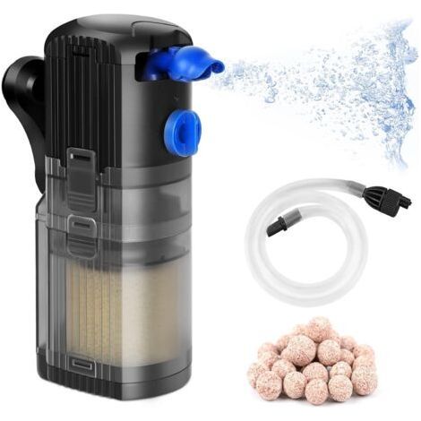 Filtre Intérieur Aquarium Réglable 3 en 1 Pompe Aquarium pour 40-120l Aquarium d'eau Douce ou d'eau Salée 500L/H 8W (1/5)