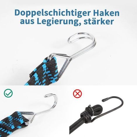 Tendeurs Elastique avec Crochets,Pack de 4 Tendeur Elastique Réglables Sandow Elastique 1M Tendeur Plat, Bleu (1/5)