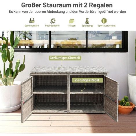 Terrassenbox aus rattan mit 335 l kapazitat 115 x 60 x 65 cm grau