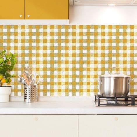 Crédence cuisine en aluminium - motif vichy orange - 240x50 cm (en 2 bandeaux) (1/5)