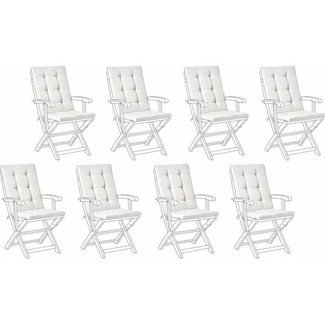 Lot de 8 Coussins pour Chaises de Jardin en Polyester Assise et Dossier Extérieur avec Liens Blanc Cassé Maui