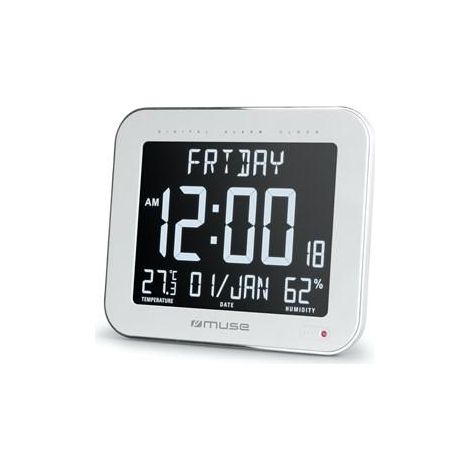 Muse M-090 Reloj de pared blanco con pantalla LCD