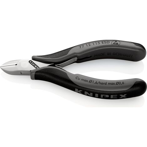 KNIPEX 77 12 115 ESD Alicates de corte diagonal para electrónica ESD con articulación machihembrada con mangos multicomponentes 115 mm