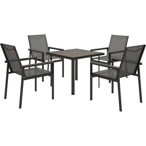 Five-Piece Metal Dining Set, with Glass-Top Table - Grey