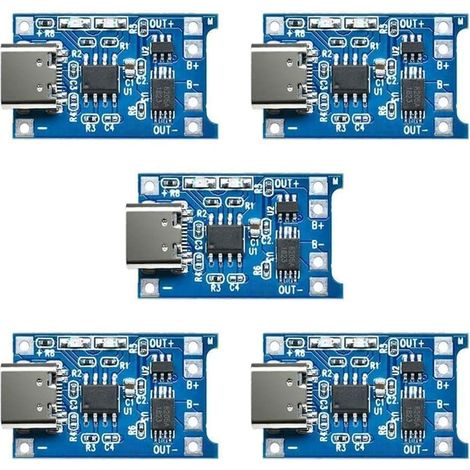 Módulo de carga de batería de litio 18650 con interfaz de entrada tipo C, USB 5 V, 1 A, placa de carga con doble protección, 5 unidades (1/5)
