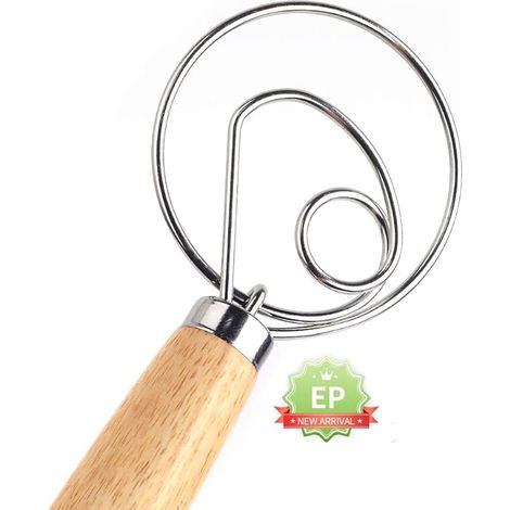 MINKUROW 33,6 Cm Frusta Per Pasta Per Pane, Frusta Per Pasta Danese Professionale, Mixer, Frullino Per Le Uova, Manico In Legno, Frusta Per Pasta Per Pane (1/4)