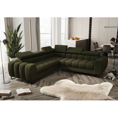 Ecksofa Schlafsofa BASTIEN in Stoff Aragon Grün Seite Universal