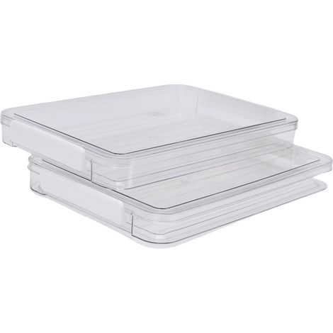 Lot de 2 boîtes de rangement archives plastique PET transparentes empilables avec couvercle clipsable fermeture étanche pour papier A4 bureau école (1/5)
