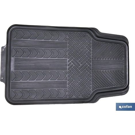 Set de 4 alfombrillas universales para coche antideslizantes y ajustables 46,5x70cm y 46x41cm fabricadas en PVC color negro (1/5)