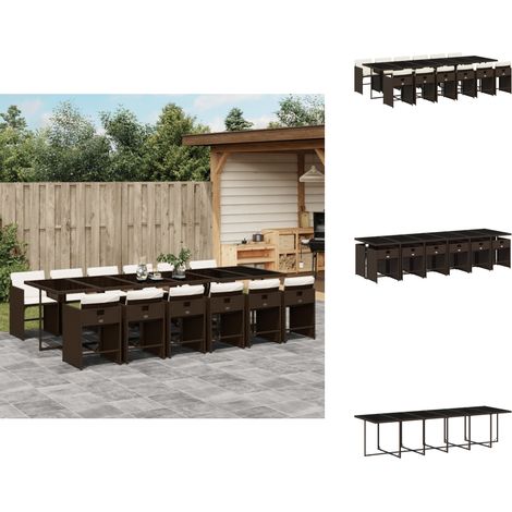13-tlg. Garten-Essgruppe mit Kissen Braun Poly Rattan - Garten Essgruppe - Garten Essgruppen - Outdoor Essgruppe - Terrasse Essgruppe (1/5)