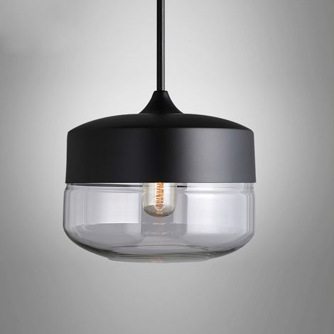Suspension Luminaire Vintage Industriel Lustre Suspension Abat-jour en Verre Lustre Plafonnier Noir E27 Ø25CM - 1Pcs (1/5)