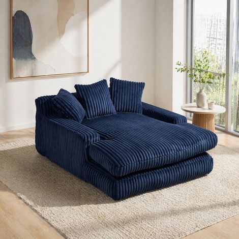 Canapé de sol 125x155x63 cm bleu marine, 3 coussins, tissu cord, sans montage MEUBLIV (1/5)