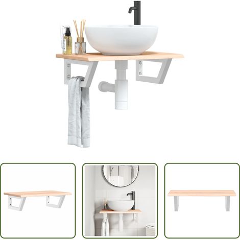 Étagère de lavabo - Étagère de vasque murale acier et bois de chêne massif (1/5)