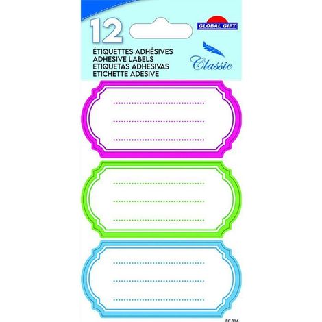 12 étiquettes adhésives scolaires - Ovale Vintage - multicolore