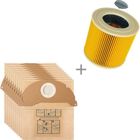 15 Staubsaugerbeutel für Kärcher WD2, MV2, 6.904-322.0, WD 2.200, WD2250, A2004 und A2054 sowie 1 Patronenfilter für Kärcher-kompatible Staubsauger. (1/5)
