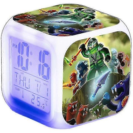 Réveil numérique LED Tortues Ninja, veilleuse 7 couleurs, idéal pour décorer la table de chevet. Affiche l'heure, la température, l'alarme et la date. Un cadeau parfait pour les enfants.