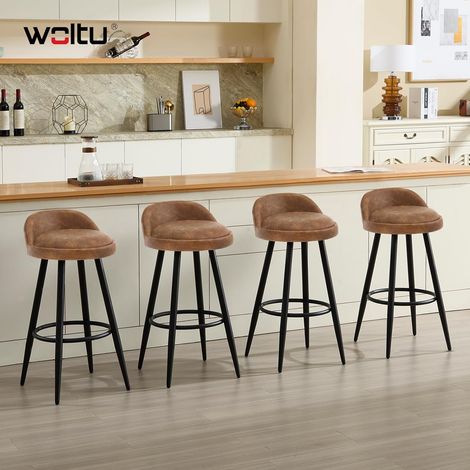 WOLTU Set of 4 Bar Stools in Faux Leather Bar Chairs with Low Back and Footrest Modern Counter Stools, Brown (1/5)