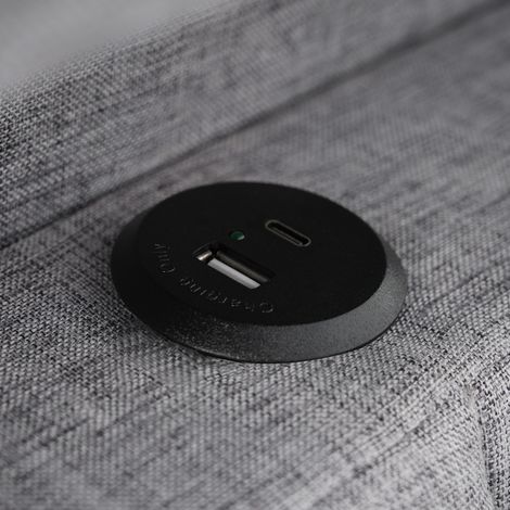 Pour smartphones et tablettes, lit de chambre avec LED et espace de rangement, tête de lit en lin à lignes en V (1/5)