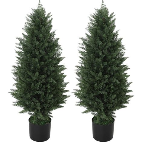 Set de 2 cyprès artificiels 90 cm avec pot, plantes décoratives résistantes aux UV pour intérieur et extérieur (1/5)
